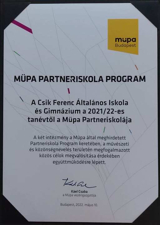 Csatlakozás a MÜPA Partneriskola Programhoz